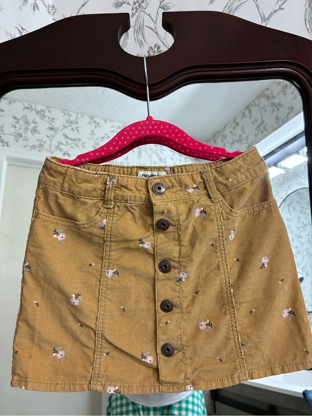 Corduroy Button-Front Mini Skirt in Mustard with Floral Embroidery girls size 6